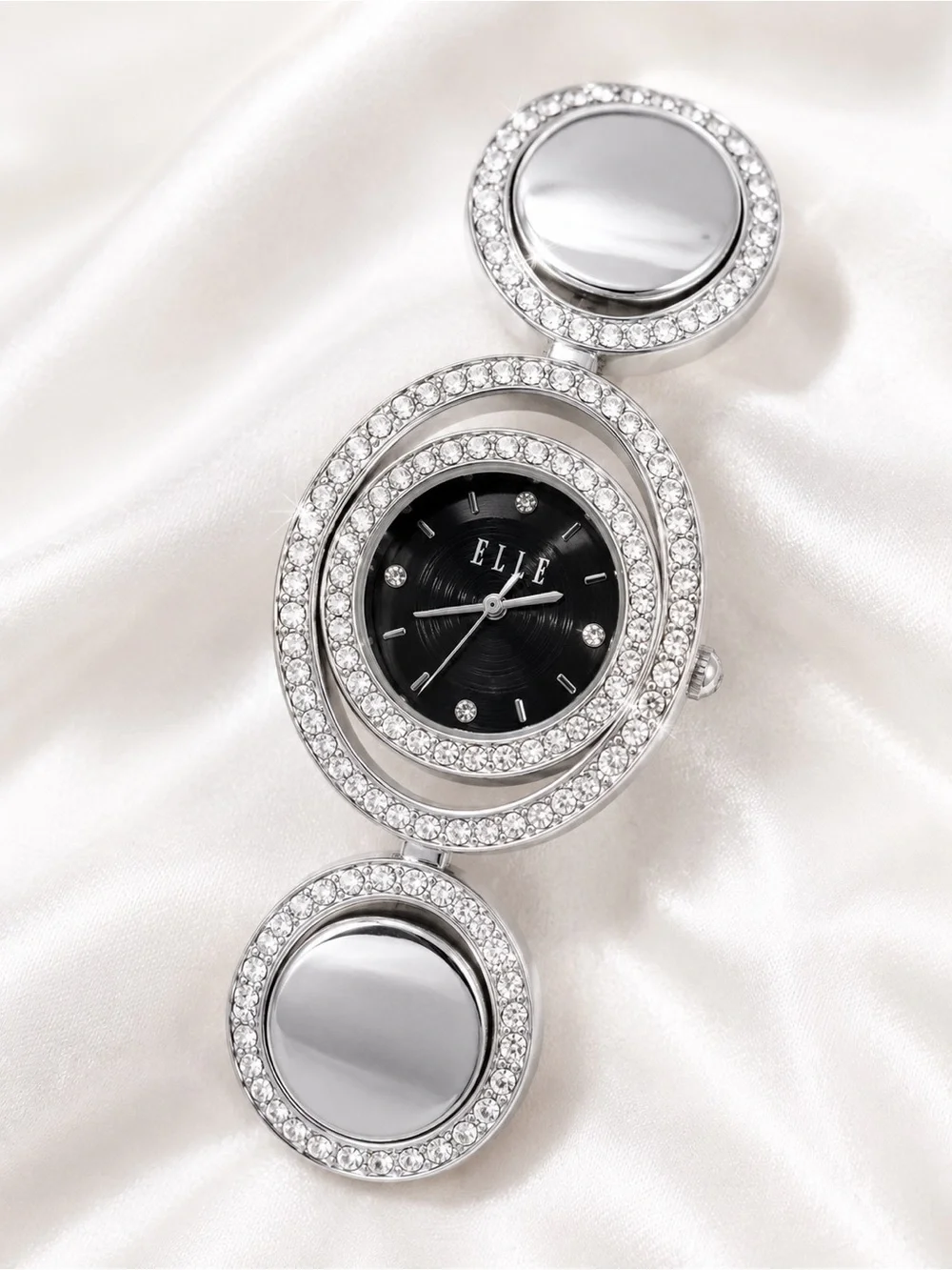 Y2K Rhinestone Bracelet Watch Silver Black Dial Glam McBling NWT